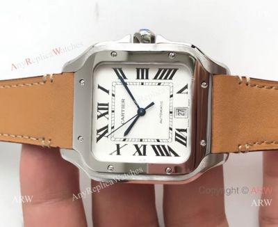 Cartier Santos Quartz Replica Watch SS Brown Leather Band